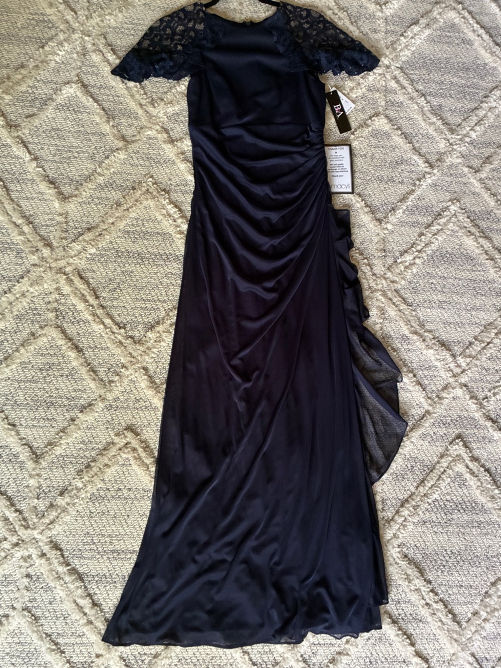 Betsy & Adam Navy Lace-Shoulder Evening Gown - Picture 5 of 10